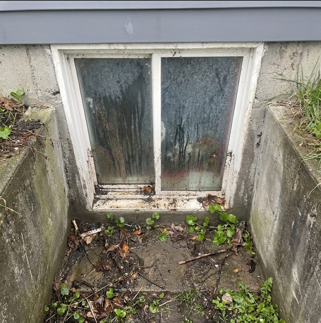Before neglected window cleaning
